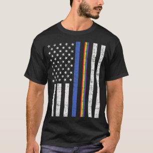LGBT Thin Blue Line Rainbow American Flag Gay Poli T-Shirt
