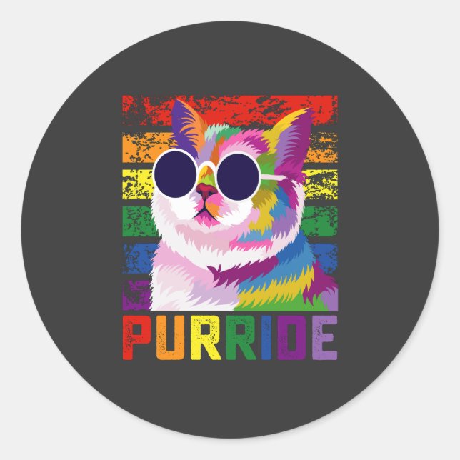 LGBT Tie Dye Pride Cat Purride Gay Rainbow Retro Classic Round Sticker (Front)