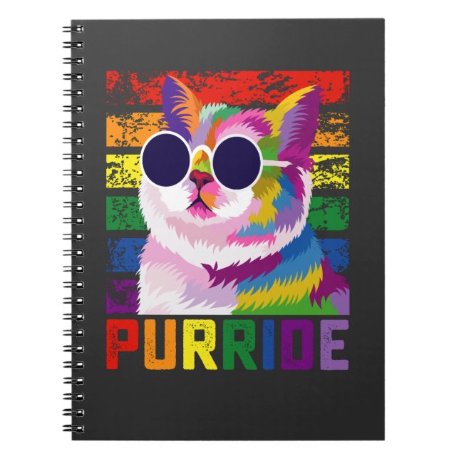LGBT Tie Dye Pride Cat Purride Gay Rainbow Retro Notebook (Front)