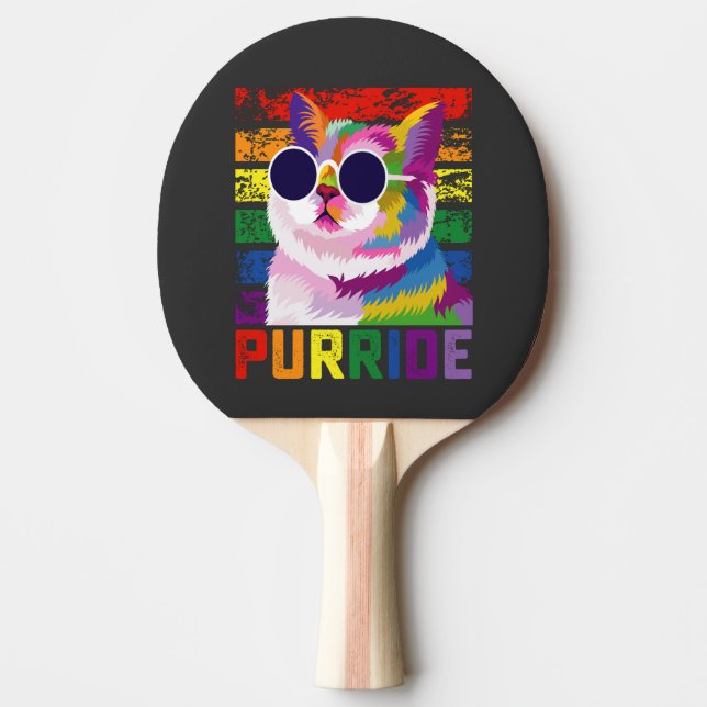 LGBT Tie Dye Pride Cat Purride Gay Rainbow Retro Ping Pong Paddle (Front)