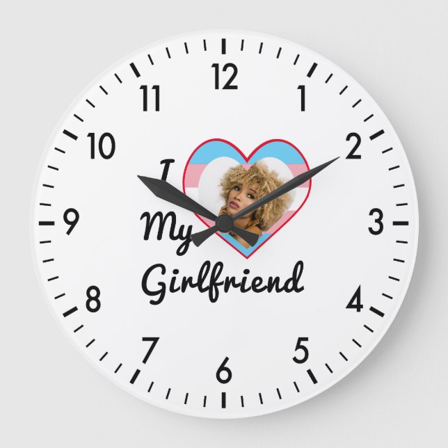 LGBT Trans Pride Custom Photo I Love My Girlfriend Large Clock (Front)