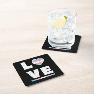 LGBT Transgender Pride Flag Distressed Grunge Love Square Paper Coaster