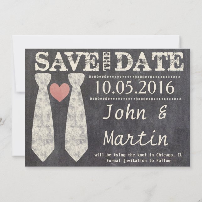 LGBT Tying the Knot Faux Chalkboard Save the Date (Front)