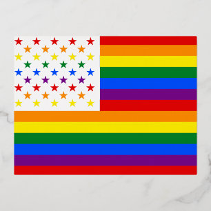 LGBT USA flag Foil Holiday Postcard