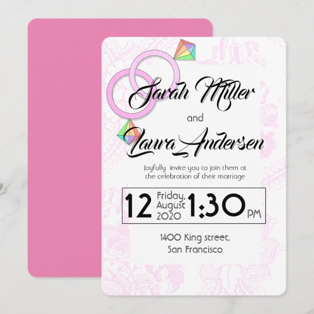LGBT Women Wedding Invitation (pink) (Front/Back)
