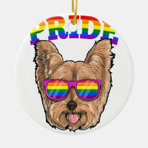 LGBT Yorkshire Terrier Yorkie Dog Gay Pride Rainbo Ceramic Tree Decoration