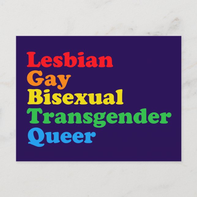 LGBTQ Acronym Rainbow Gay Pride Purple Postcard (Front)