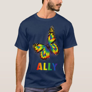 LGBTQ+ Ally Rainbow Flag Butterfly Design Pride  T-Shirt