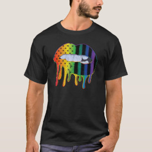 Lgbtq American Flag Pattern Lips Rainbow Gay Pride T-Shirt