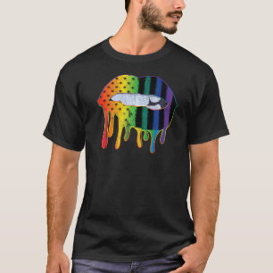 Lgbtq American Flag Pattern Lips Rainbow Gay Pride T-Shirt