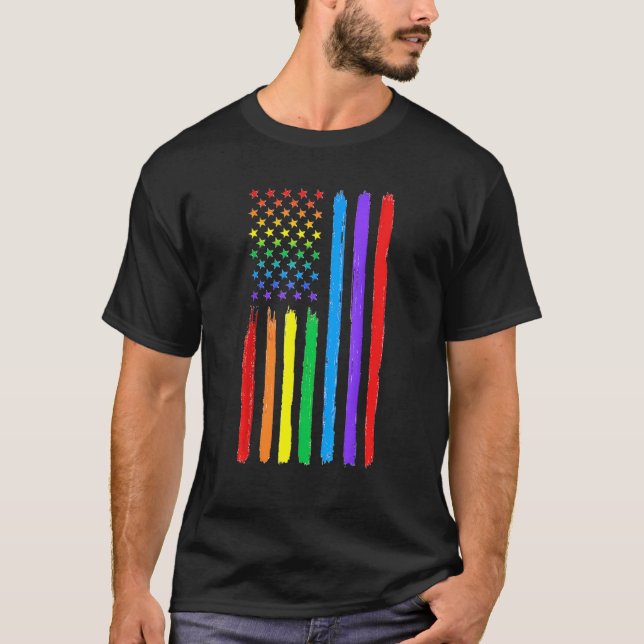 Lgbtq American Flag Pride Rainbow Gay Lesbian Bi T T-Shirt (Front)