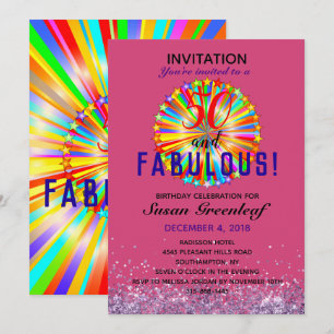 LGBTQ Any Age Fabulous Rainbow Birthday Magenta Invitation