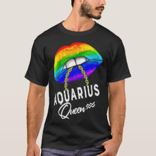 LGBTQ Aquarius Queen Lips Zodiac Rainbow Gay Pride T-Shirt