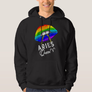 Lgbtq Aries Queen Lips Zodiac Rainbow Gay Pride Fl Hoodie