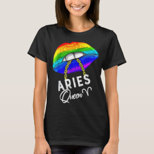 Lgbtq Aries Queen Lips Zodiac Rainbow Gay Pride Fl T-Shirt