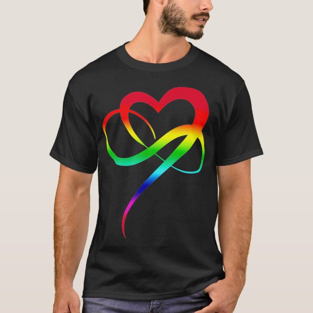 LGBTQ Art Love Symbol Rainbow Infinity Heart Polyg T-Shirt (Front)