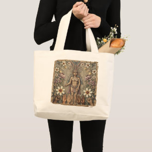 LGBTQ+ Aztec Floral Pride Queer Mayan Art Large Tote Bag