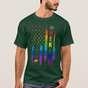 LGBTQ Be Kind Gay Pride LGBT Rainbow American Flag T-Shirt