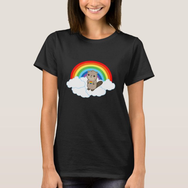 LGBTQ Beaver Gay Pride Heart Rainbow Gay Lesbian L T-Shirt (Front)