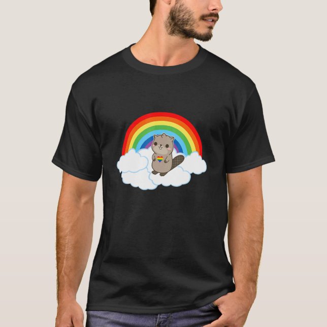 LGBTQ Beaver Gay Pride Heart Rainbow Gay Lesbian L T-Shirt (Front)