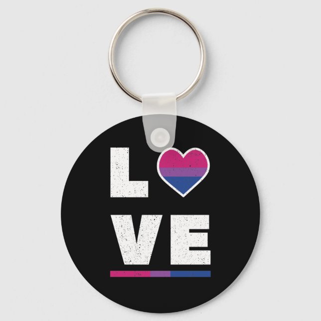 LGBTQ Bisexual Pride Flag Distressed Grunge Love Key Ring (Front)