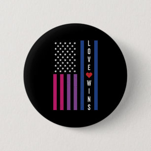 LGBTQ Bisexual Pride Love Wins USA American Flag 6 Cm Round Badge