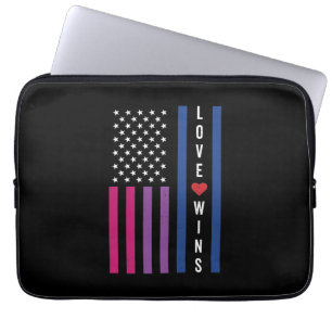 LGBTQ Bisexual Pride Love Wins USA American Flag Laptop Sleeve