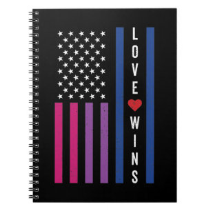 LGBTQ Bisexual Pride Love Wins USA American Flag Notebook