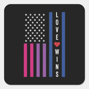 LGBTQ Bisexual Pride Love Wins USA American Flag Square Sticker