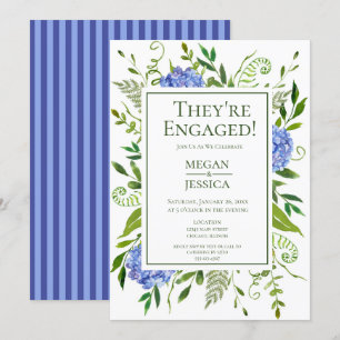 LGBTQ Blue Hydrangeas Floral Engagement Party Invitation