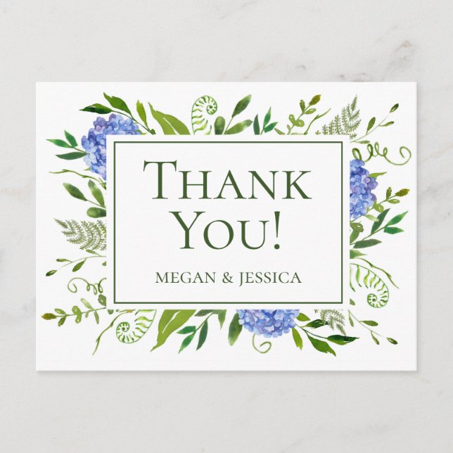 LGBTQ Blue Hydrangeas Floral Folded Sentiment Postcard (Front)