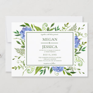 LGBTQ Blue Hydrangeas Floral Wedding Invitation