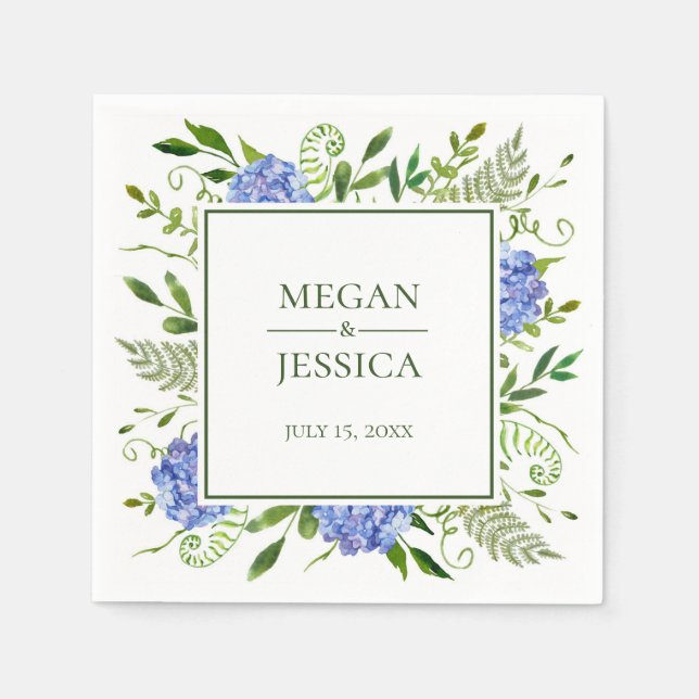 LGBTQ Blue Hydrangeas Floral Wedding Napkin (Front)
