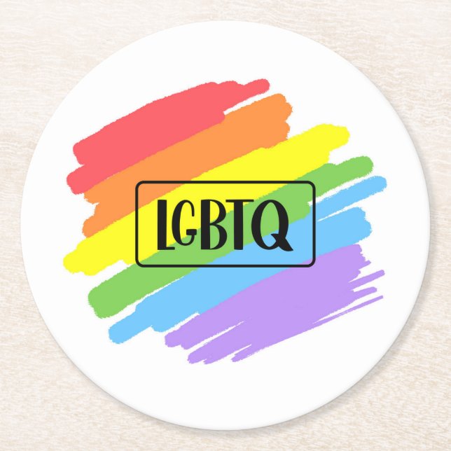 LGBTQ Brushstrokes Rainbow Round Paper Coaster (Front)