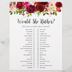 LGBTQ Burgundy Floral Bridal Shower Games Flyer