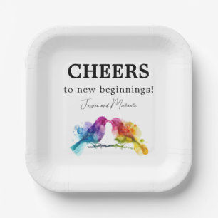 LGBTQ+ CHEERS!  Rainbow Lovebirds Paper Plate