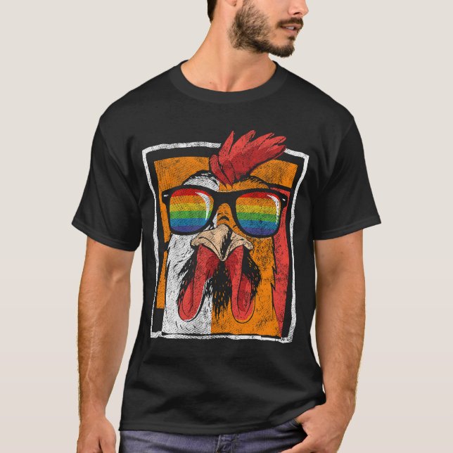 LGBTQ Cockerel Rainbow Sunglasses Colourful Pride T-Shirt (Front)