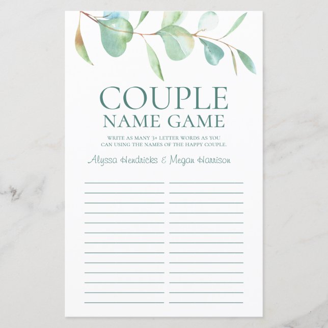 LGBTQ Couple Name Game Eucalyptus (Front)