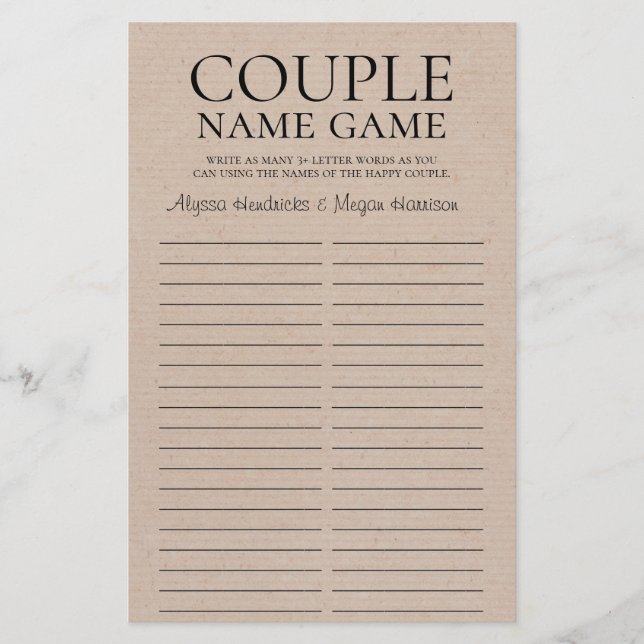 LGBTQ Couple Name Game Rustic (Front)