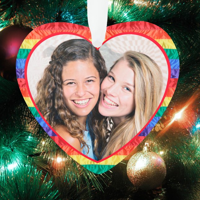 LGBTQ Custom Photo Gay Pride Rainbow Flag Heart Ornament (Creator Uploaded)