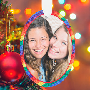 LGBTQ Custom Photo Gay Pride Rainbow Frame Oval Ornament