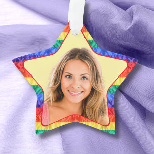 LGBTQ custom photo gay rainbow flag frame star Ornament