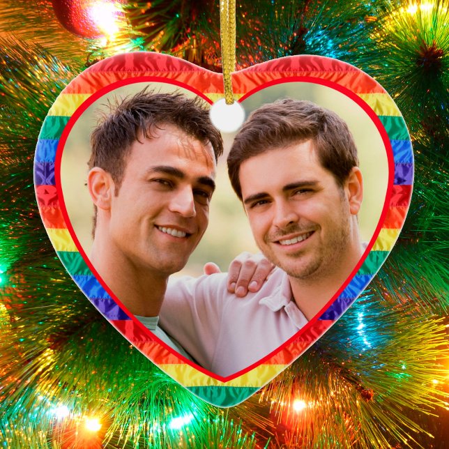 LGBTQ custom photo gay rainbow flag heart shape Ceramic Tree Decoration (Creator Uploaded)
