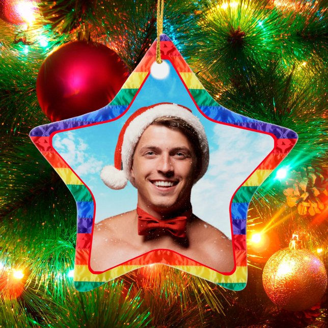 LGBTQ Custom Photo Gay Rainbow Flag Star Shape Ceramic Tree Decoration (Creator Uploaded)