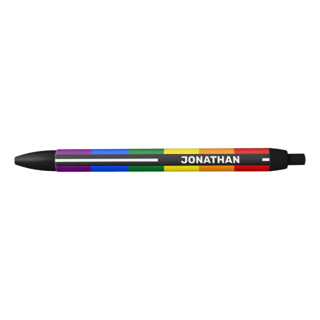 LGBTQ Customisable Name Gay Pride Flag Rainbow Blue Ink Pen (Front)