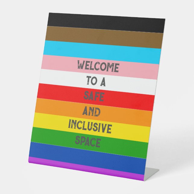 LGBTQ Customisable Progress Pride Flag Rainbow Pedestal Sign (Front)
