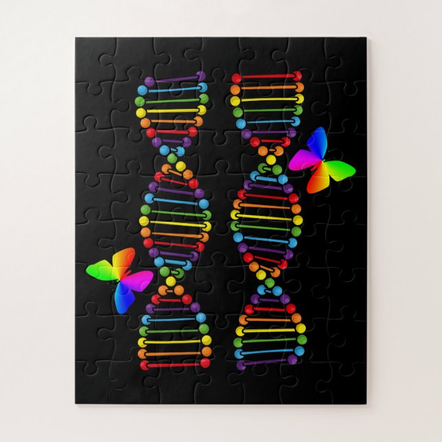 LGBTQ DNA Rainbow Flag Butterfly Gay Pride Month Jigsaw Puzzle (Vertical)