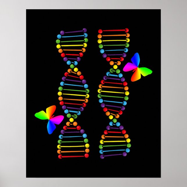 LGBTQ DNA Rainbow Flag Butterfly Gay Pride Month L Poster (Front)