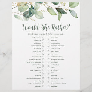 LGBTQ Eucalyptus Bridal Shower Games Flyer