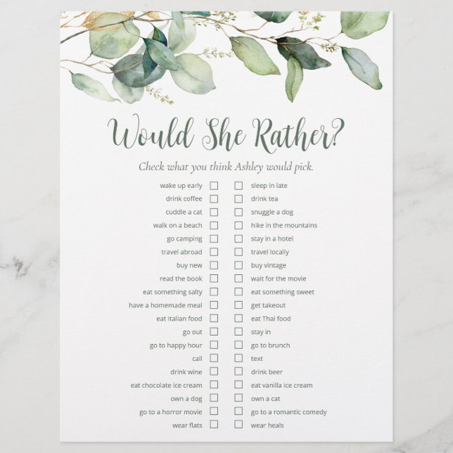 LGBTQ Eucalyptus Bridal Shower Games Flyer (Front)